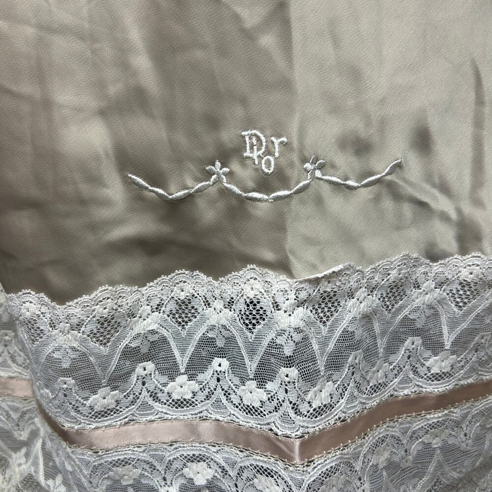 vintage Christian Dior champagne lace slip skirt embroidered side slit lingerie